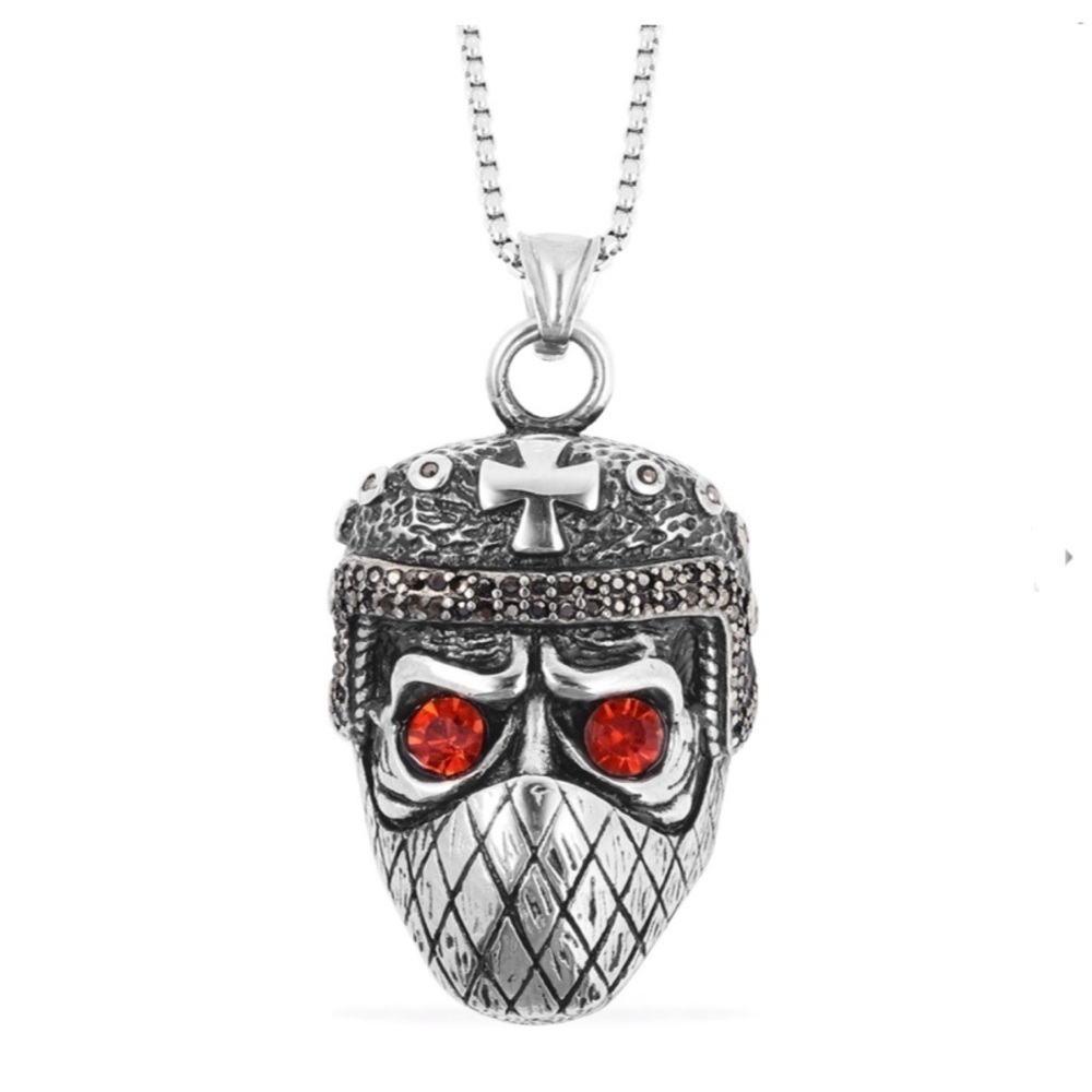 Red/Black Austrian Crystal Muzzled Skull Goth Punk Biker Necklace